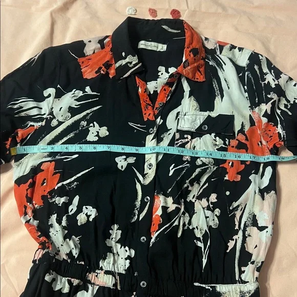 Abercrombie & Fitch Black Red Floral Button Front Jogger Style Jumpsuit Medium - Picture 4 of 11